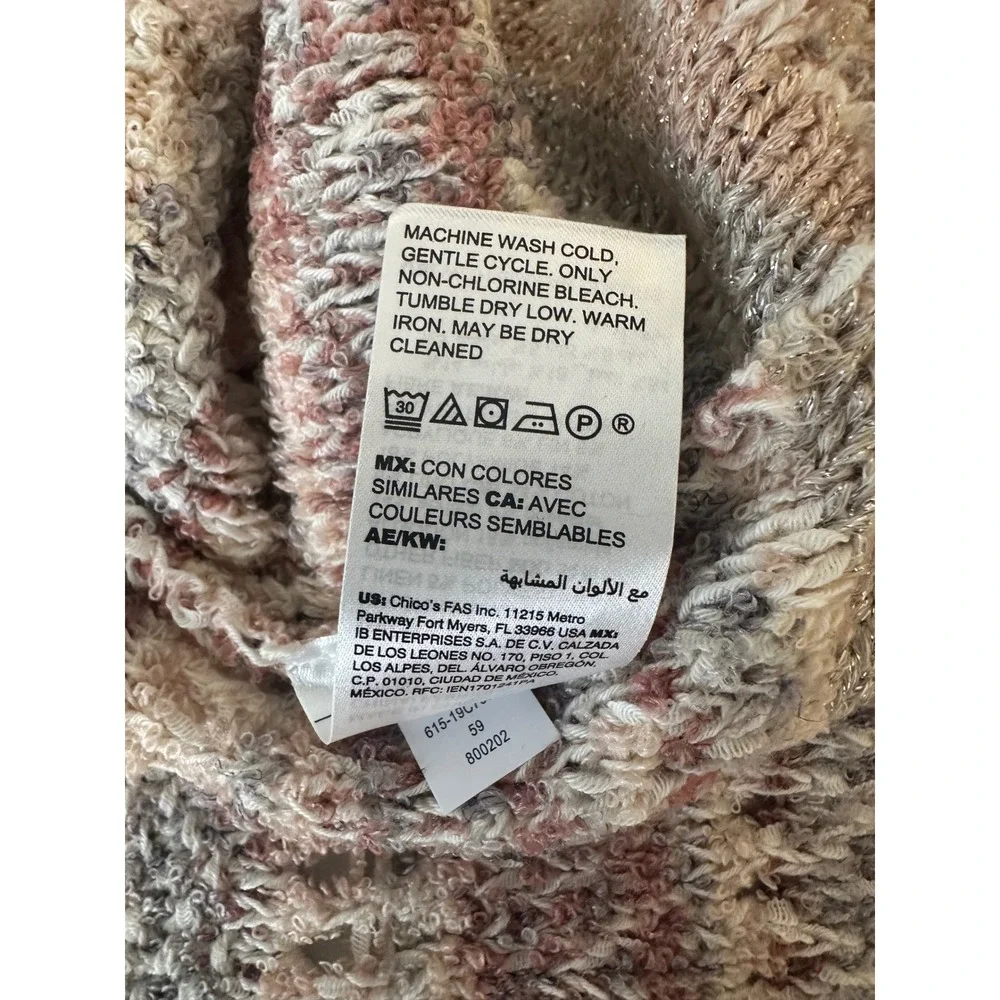 Chico's Multi Color Metallic Pointelle Open Front Cardigan‎ Sweater Size 2P